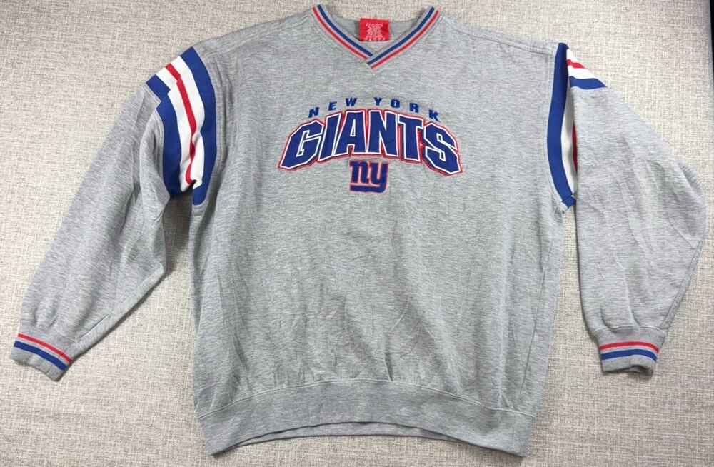 Vintage Y2K New York Giants NFL V Neck Sweatshirt Mens XL Gray Embroidered